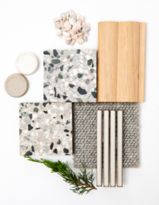 Custom-made terrazzo tiles and slabs by InStyle Stone, featuring a stunning mix of marble and glass chips for a unique and modern look.